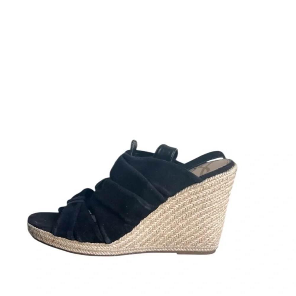 Sam Edelman Awan Black Suede Wedges Espadrille Slingback Sandals Size 8